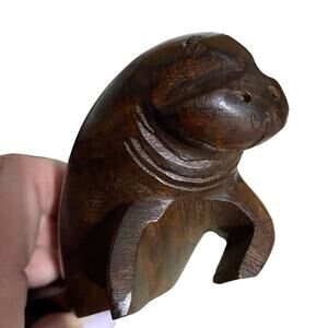 Wooden Walrus Handcarved Brown Stained Made in Mexico